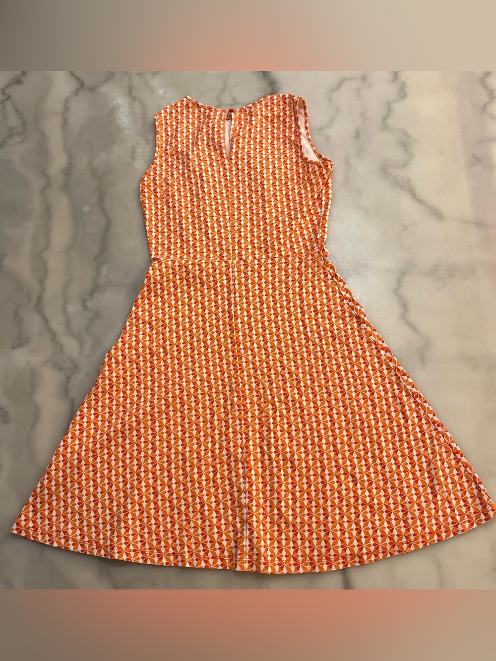 New York & Company Orange Geometric Tie-Neck Midi Dress - Picture 3 of 3